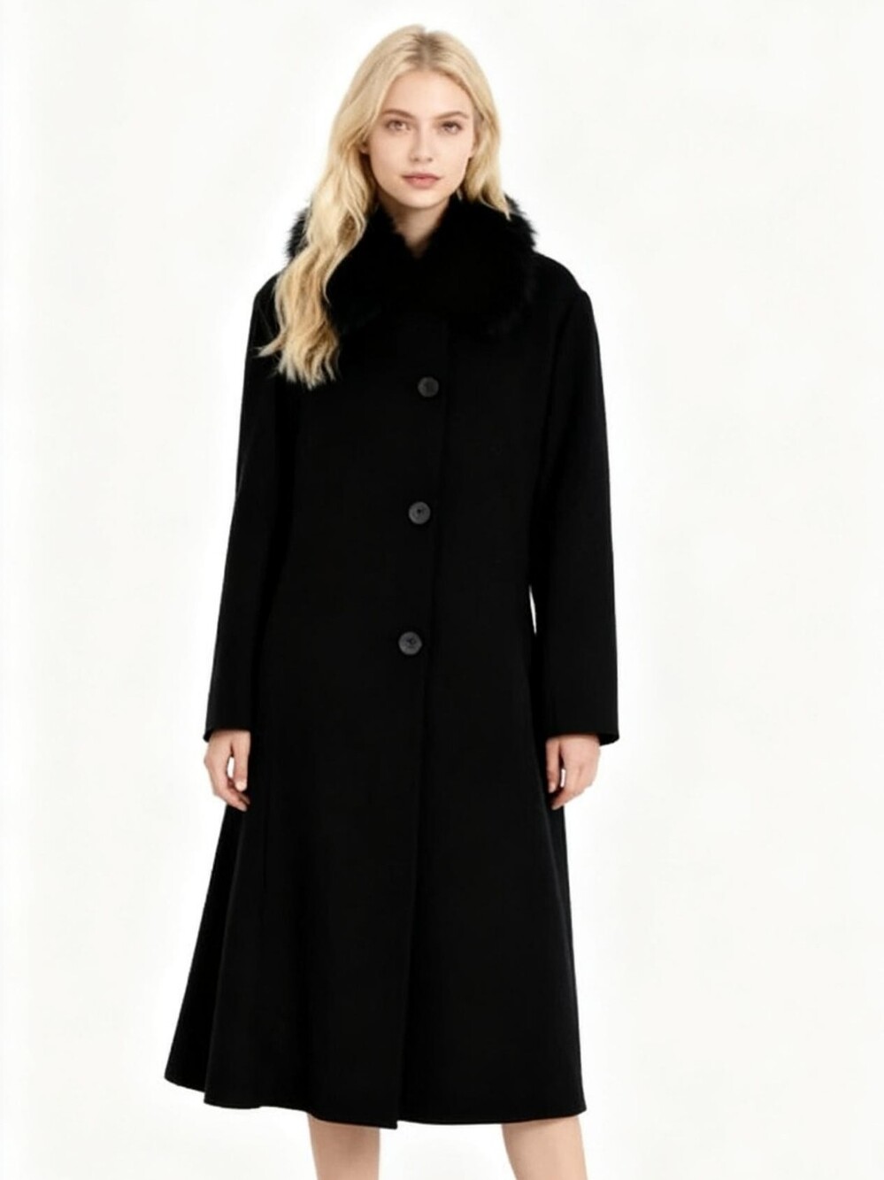 Henig Furs Lamb Wool Blend Black Fur Collar Coat Size 24/26